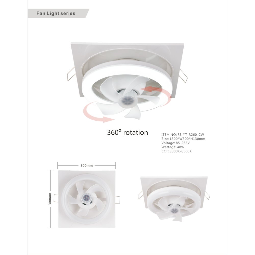 FS-YT-R260-CW — 12" Recessed Oscillating Fan Light