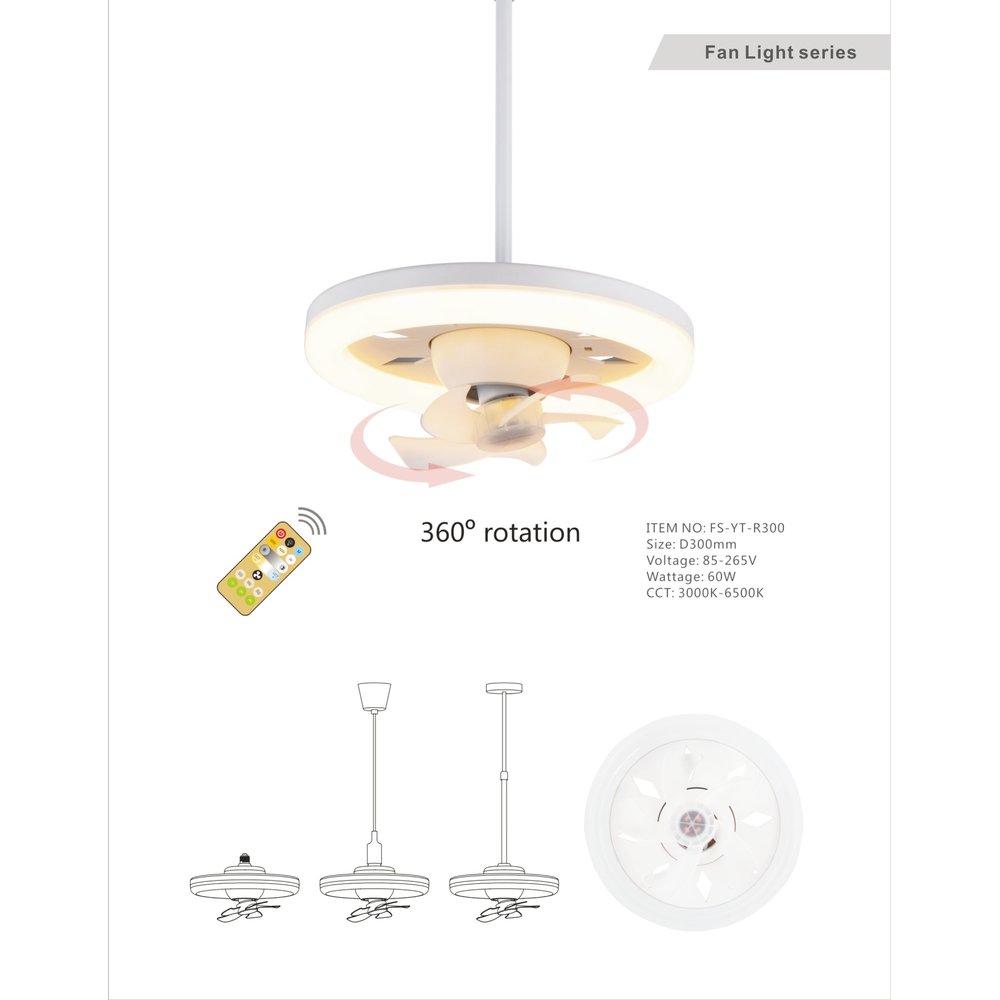 FS-YT-R300 — 12" 360° Oscillating Fan Light