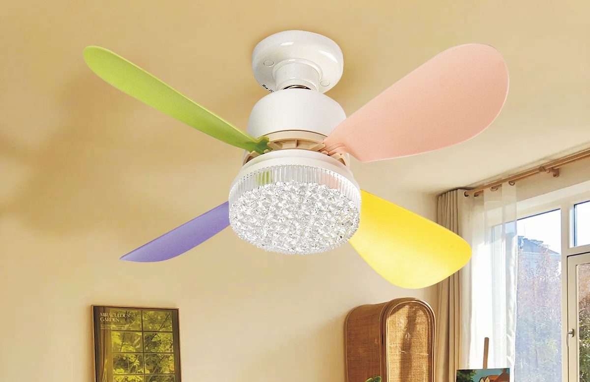 Colorful kids fan light in a bedroom